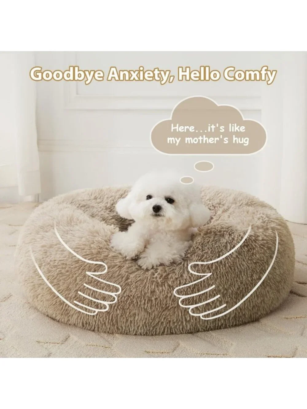 Cozy Anti-Anxiety Donut Pet Bed for Small Dogs & Cats, Fluffy Faux Fur Cushion